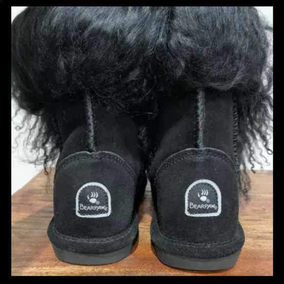 Bearpaw Boo Shaggy Black Bootie Girl Boots 13 - Picture 11 of 12